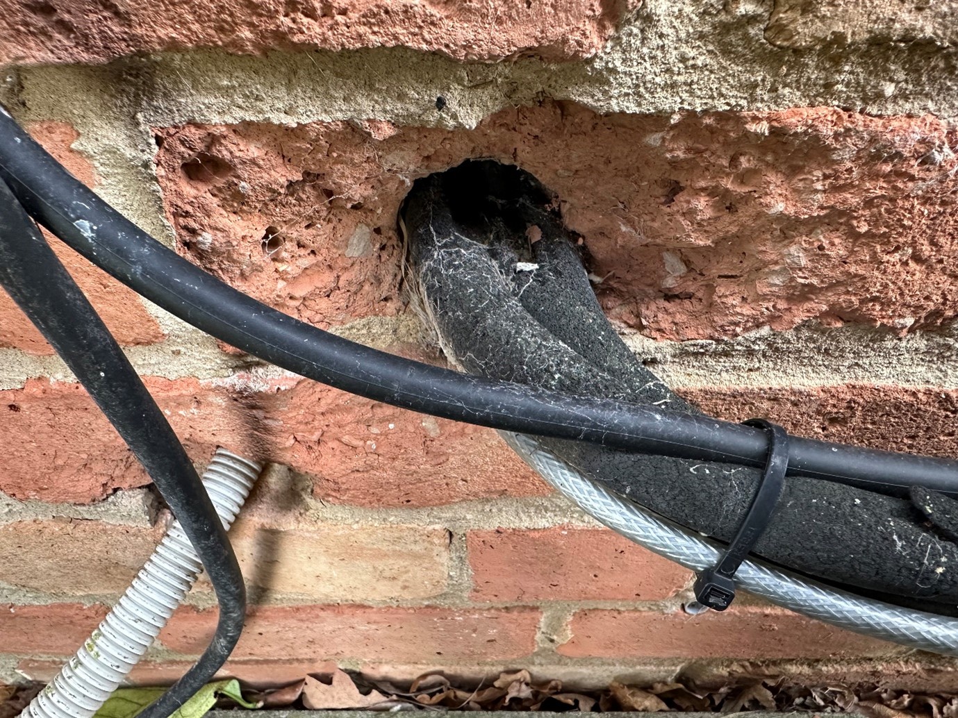 How to Pest Proof Your Property Ready for Autumn - picture shows gaps around utility wires that pests can fit through