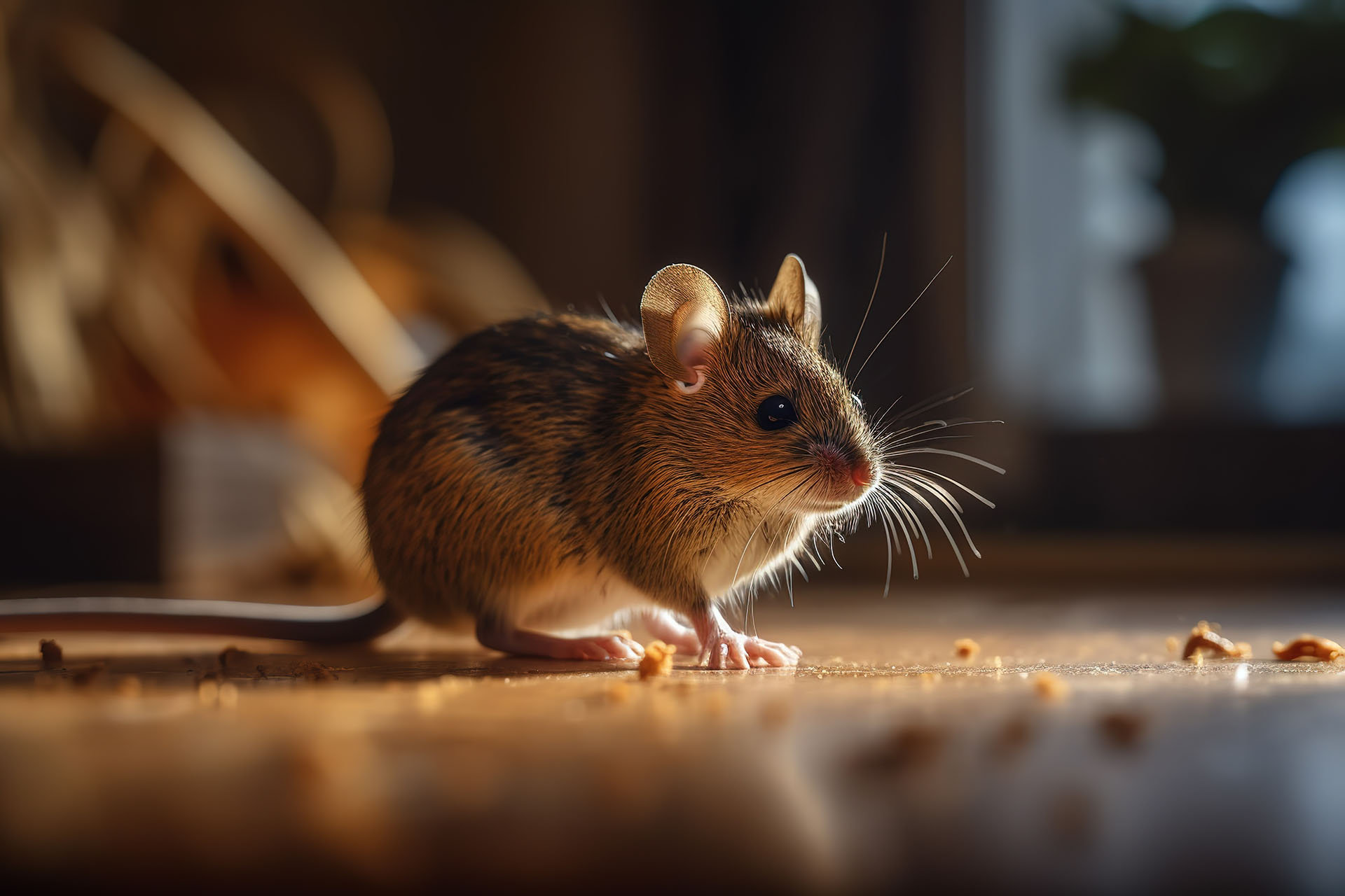 Mice FAQs this image shows a mice on a wood floor with crumbs